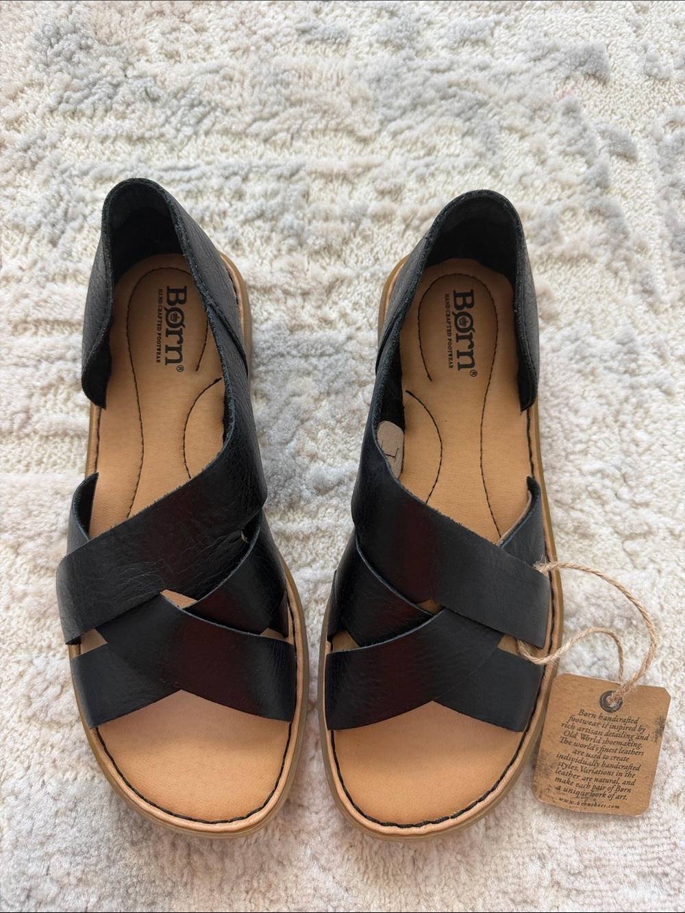 Born Black Leather Crisscross Comfort Sandals